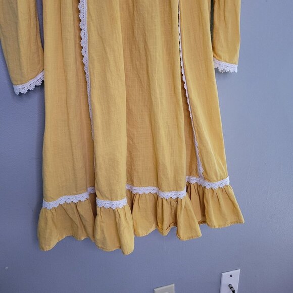 Shein Women's Small Prairie Cottage Core Dress Long Sleeve Crochet Detail Mustar - Picture 3 of 8